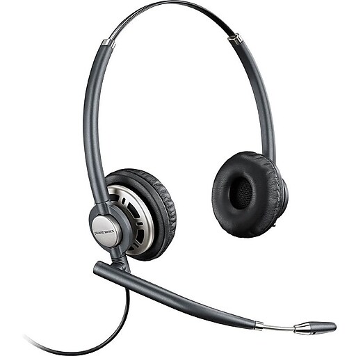 Black binaural digital headset with soft ear cushions, adjustable headband, and a quick disconnect feature, designed for comfort and compliance with TAA standards.