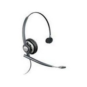 Black and silver mono headset with a flexible microphone arm, cushioned ear pad, and a lightweight design for comfort during extended use.