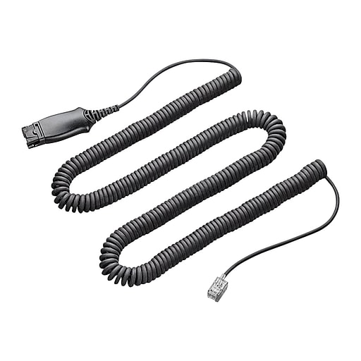 Black coiled direct connect cable with a sturdy connector for QD headsets, featuring a flexible design and two ends for secure connections.