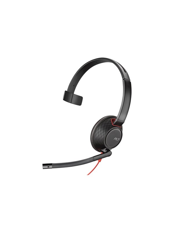 Black over-ear headset with a sleek design, featuring a flexible microphone arm and red accents, made of durable plastic material.