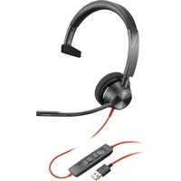Black HP Poly Blackwire 5210 monaural USB-A headset with cushioned ear pad, adjustable headband, and inline controls.