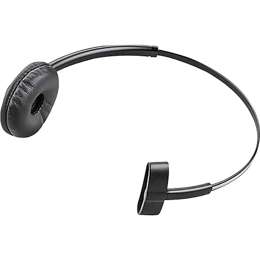 Black over-the-head headband headset with a single ear cup, featuring a padded leather ear cushion and a flexible microphone boom.