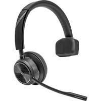 Black HP Poly Savi 7410 monaural headset with cushioned ear pad and adjustable microphone boom.