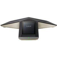 Black HP Poly Trio C60 IP Conference Phone with touchscreen, triangular design, and Microsoft Teams logo.