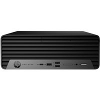 Black HP Pro 400 G9 desktop with horizontal vents, front USB ports, and power button on the front panel.