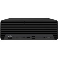 Black HP Pro 400 G9 desktop with horizontal grille front, USB ports, and HP logo on the lower left corner.