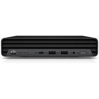Compact black HP Pro Mini PC with front USB ports, headphone jack, and power button, featuring a sleek, ribbed design.