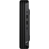 Black HP Pro Mini 400 G9 PC with vertical ridges, front USB ports, and power button on sleek, compact design.