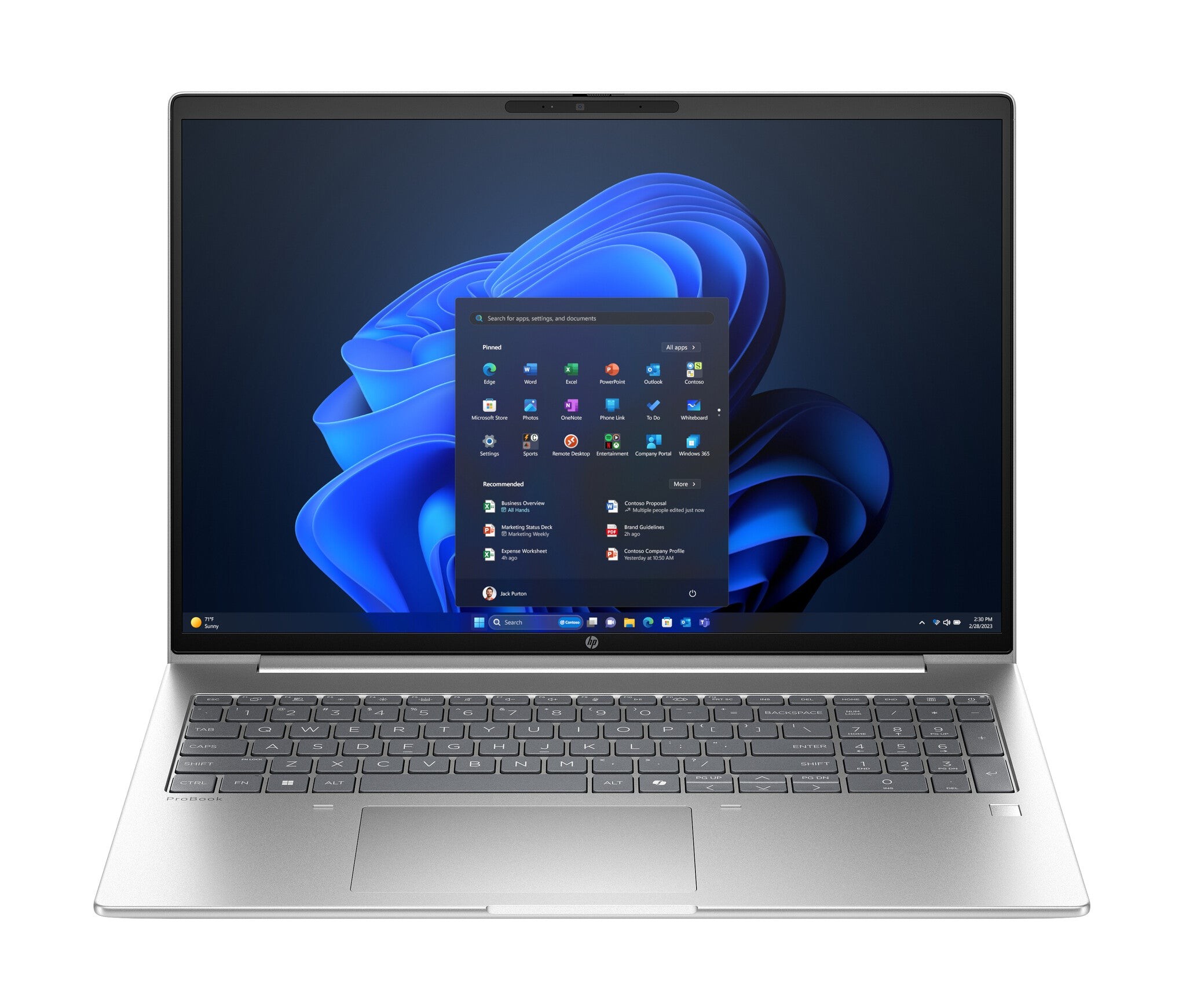 HP ProBook 4 G1i AI Wolf Pro Security Edition laptop with a 16-inch display, silver metal finish, 1920 x 1200 resolution, featuring Windows 11 Pro and a sleek keyboard design.