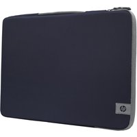 Navy blue HP laptop sleeve for 15-16-inch laptops with gray trim and zipper closure, featuring HP logo on the corner.