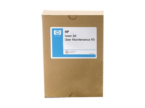 Brown cardboard box labeled "HP LaserJet User Maintenance Kit," featuring a blue and white sticker, designed for HP LaserJet M5025, with a capacity of 200,000 pages.