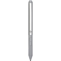 Silver HP Rechargeable Active Pen G3 with two side buttons and a fine tip, featuring HP logo near the top.