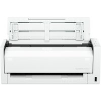 White and blue HP ScanJet Pro 4200 s1 ADF scanner, compact design, open paper tray, 600 x 600 DPI, A4 size.