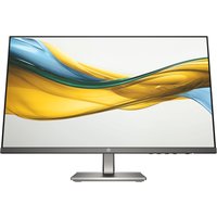 HP Series 5 23.8 inch FHD monitor with slim bezels, silver stand, and vibrant display showing abstract yellow and blue waves.