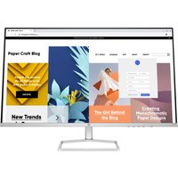 31.5 inch HP Series 5 FHD monitor with slim bezels, silver stand, displaying colorful graphic design webpage.