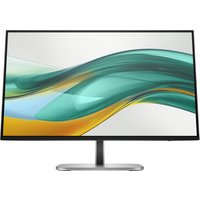 HP Series 5 Pro 524pf 24" monitor, black bezel, silver stand, vibrant display with green and yellow wave pattern.