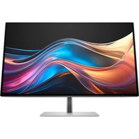 HP Series 7 Pro 27 inch QHD Monitor with slim bezels, silver stand, and vibrant display showing abstract waves.