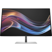 HP Series 7 Pro 27-inch monitor, sleek black frame, thin bezels, silver stand, vibrant 4K UHD display with colorful graphics.