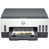 HP Smart Tank 7005 printer, white and gray, with visible ink tanks and paper tray, wireless all-in-one functions.