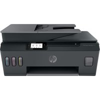 Black HP Smart Tank Plus 570 printer with front ink tanks, LCD screen, and flatbed scanner on top.