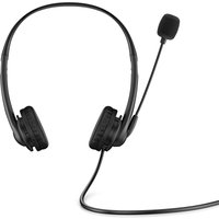 Black HP Stereo 3.5mm Headset G2 with adjustable headband, cushioned ear pads, and flexible boom microphone.