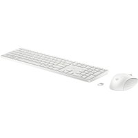 White HP wireless keyboard and mouse set with sleek design and compact USB receiver.