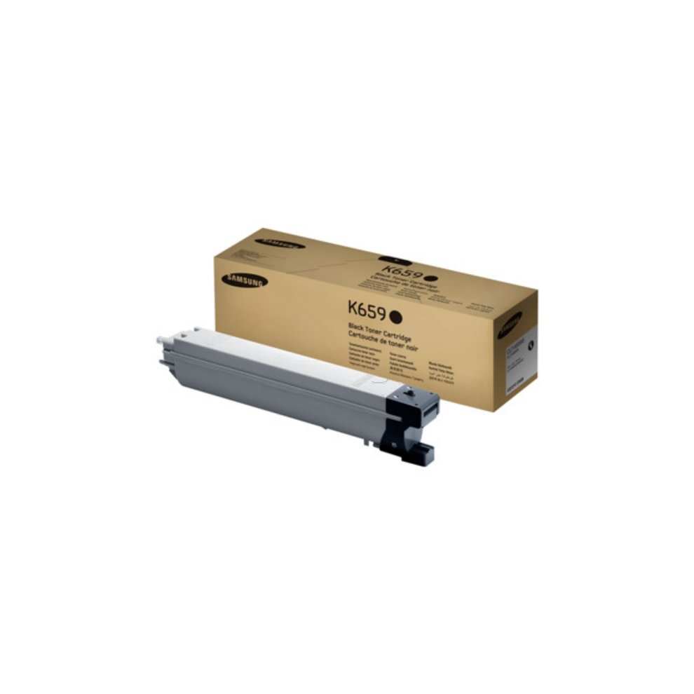 Black toner cartridge with a gray body, packaged in a gold box labeled "K659," designed for high-volume printing, capable of producing 20,000 pages.