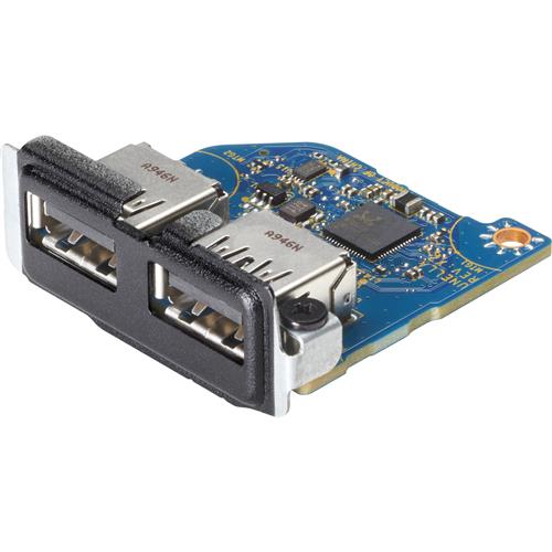 USB 3.1 Gen1 X2 Module Flex IO V2 by HP, featuring a blue circuit board with two silver USB ports and a small black chip, designed for enhanced connectivity.