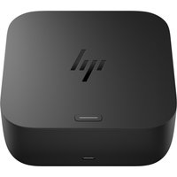 Black HP USB-C 100W G6 Dock with rounded edges and HP logo on top.