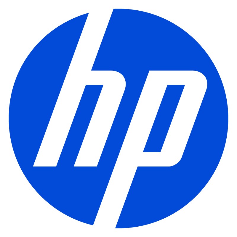 Blue circular logo featuring the white letters "hp" in a modern font, representing the HP brand.