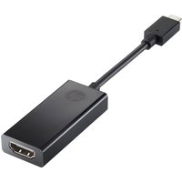 Black HP USB-C to HDMI 2.0 adapter with a short cable and rectangular HDMI port.