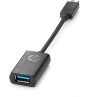 Black HP USB-C to USB 3.0 adapter with a short cable and HP logo on the rectangular USB 3.0 port housing.