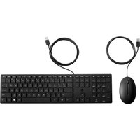 Black HP Azerty keyboard with numeric keypad and USB mouse, both with attached USB cables.