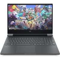 Black HP Victus Gaming 15 laptop with Intel Core i5, 15.6-inch display, backlit keyboard, and colorful game graphics.