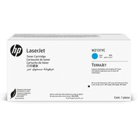 HP LaserJet toner cartridge box, white with black text, cyan color indicator, model W2131YC, extra high-capacity.