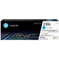 HP W2301X cyan toner cartridge box, black with blue HP logo, 230X label, high-capacity, 5.5K pages.