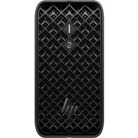 Black HP Z2 G1a Mini PC with diamond-patterned front grille and HP logo, compact and sleek design.