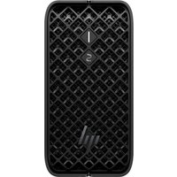 Black HP Z2 Mini G1a PC with diamond-patterned grille, vertical design, and HP logo at the bottom.