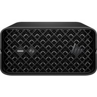 Black HP Z2 Mini G1a PC with diamond-patterned front grille and HP logo on the right side.