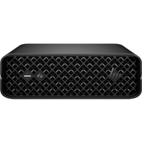 Black HP Z2 Mini G1i workstation PC with a grid-patterned front panel and HP logo.