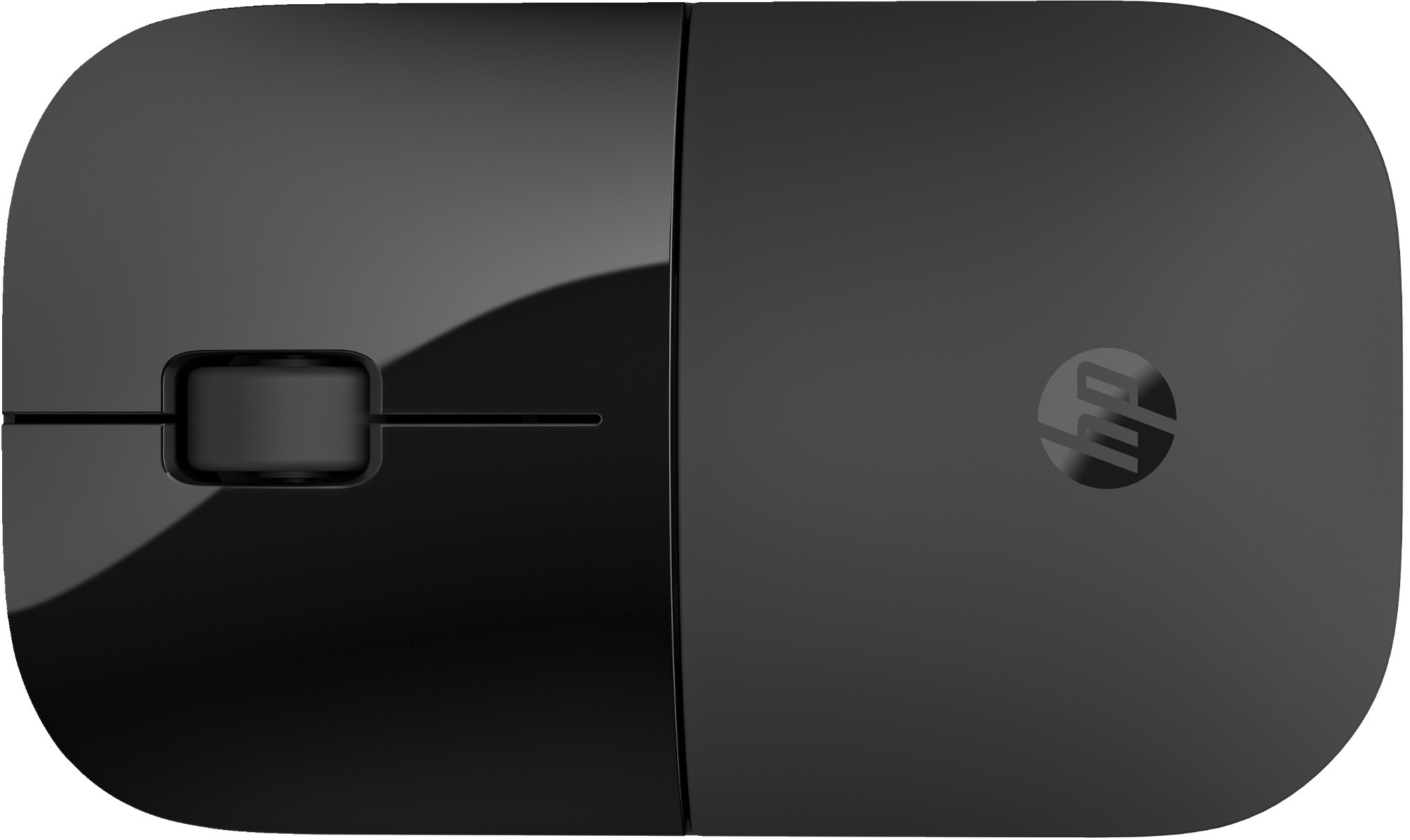 Wireless HP Dual Z3700 mouse in sleek black with a glossy finish, featuring a central scroll wheel and the HP logo on the top.