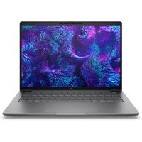 Silver HP ZBook 8 G1i laptop with 14" display, black keyboard, slim design, and vibrant screen colors.