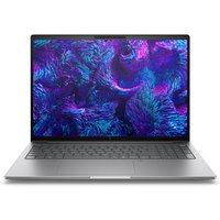 HP ZBook 8 laptop, silver, 16-inch display, slim bezel, backlit keyboard, vibrant abstract screen, Windows 11 Pro.