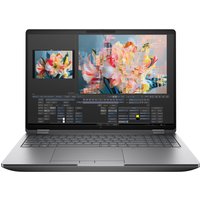 HP ZBook Fury G1i laptop, silver, with a large screen displaying colorful graphics and a full-sized keyboard.