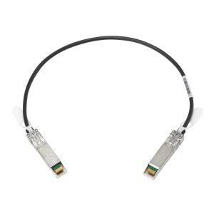 Black 5m direct attach copper cable with two silver SFP28 connectors at each end, designed for 25Gb data transmission by HPE.