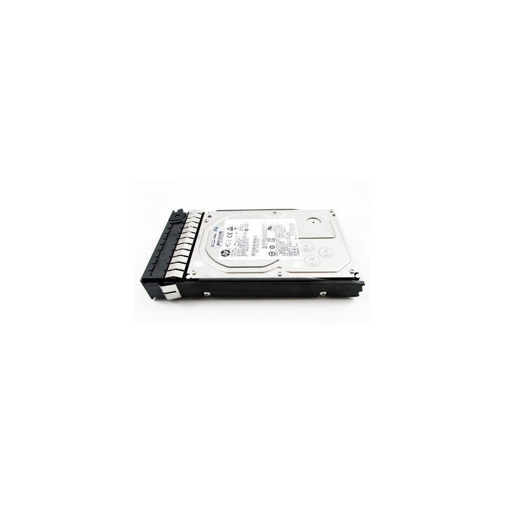 HPE 2TB SAS internal hard drive featuring a silver metal casing, 7200 RPM speed, 16 MB cache, and a 3.5-inch form factor with a black plastic connector.