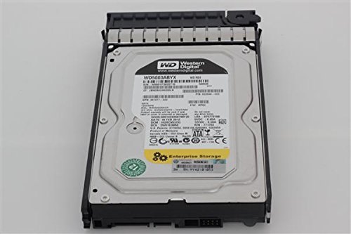 500 GB HPE internal hard drive with a 3.5" form factor, featuring a silver metal casing, labeled with serial numbers, and marked for enterprise storage use.
