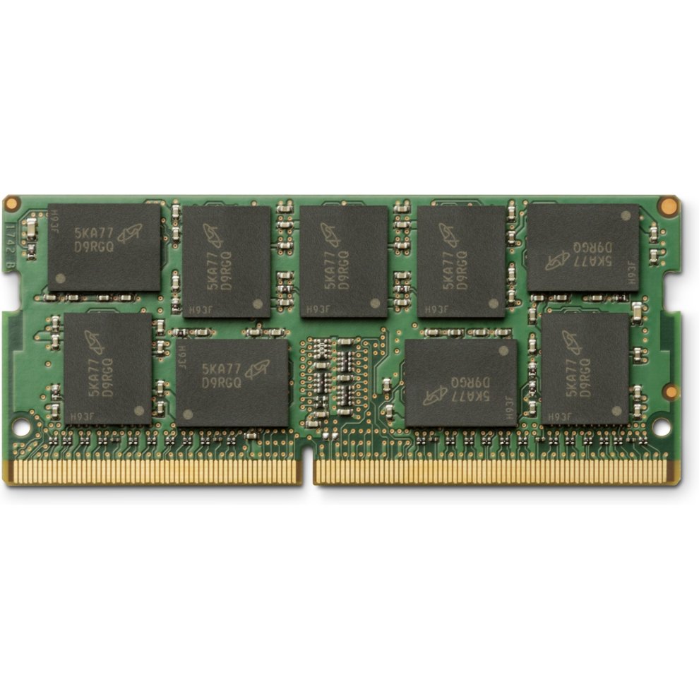 HPE 3TK85AT memory module features a green circuit board with eight black memory chips, gold connectors, and is designed for DDR4 2666 MHz performance, measuring 4 GB.