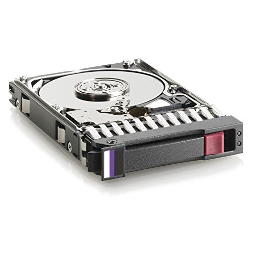 HPE 450GB 6G SAS internal hard drive with a sleek black casing, silver metallic components, and a prominent red and purple latch for secure installation.