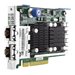 HPE 533FLR-T network card features a green circuit board, dual Ethernet ports, a black heatsink, and a PCIe connector for high-speed internal connectivity.